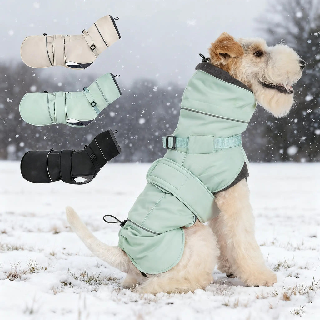 Manteau d'hiver pour chien coupe-vent à col montant, ultra-épais et chaud - Veste d'hiver ajustable 