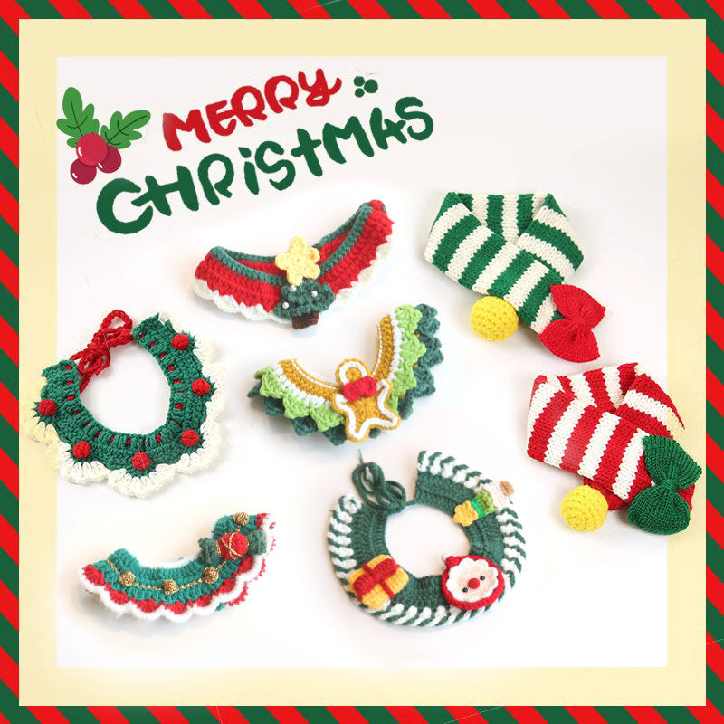 Christmas Pet Accessories - Knitted Hats Collars Bibs Scarves