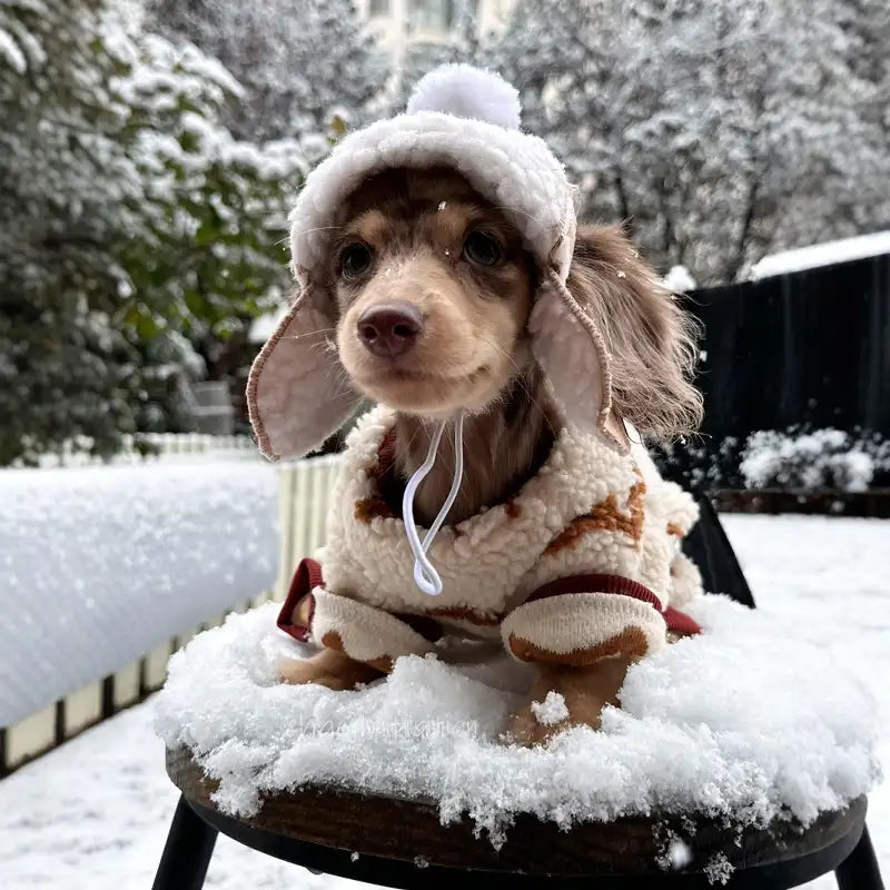 Dachshund Beret Hat - Winter Warm Fleece Dog Hat