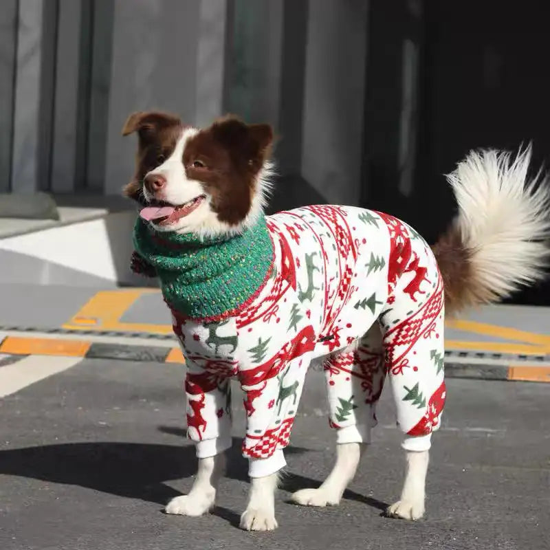 Large Dog Christmas Pajamas - Warm Flannel Winter Clothes