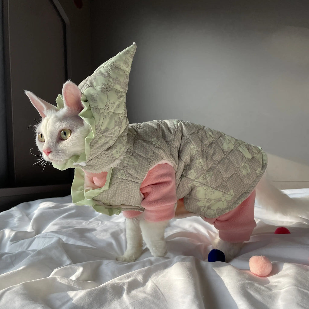 Gilet d'hiver pour chat Sphynx - Veste en coton rembourrée pour chats sans poils 