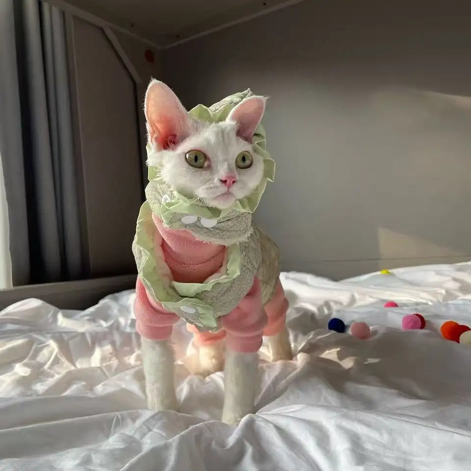 Gilet d'hiver pour chat Sphynx - Veste en coton rembourrée pour chats sans poils 
