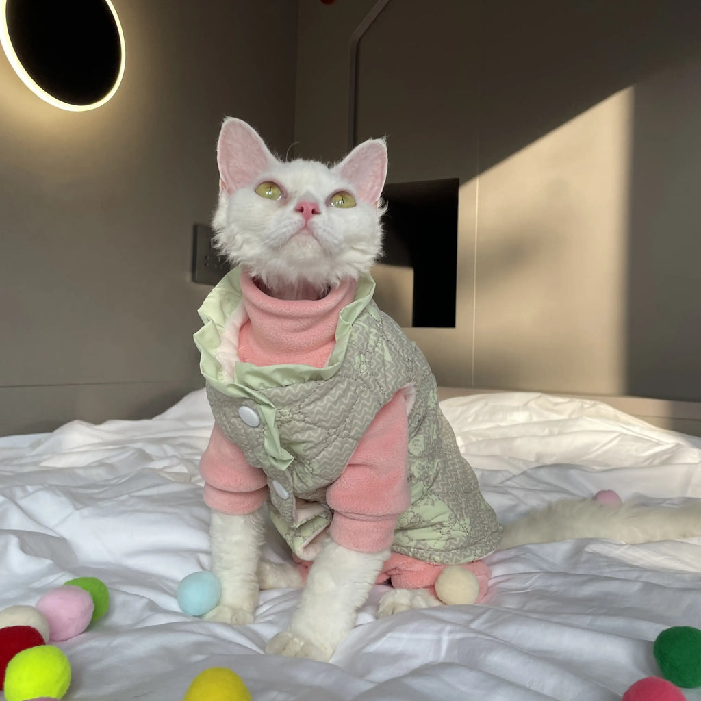 Gilet d'hiver pour chat Sphynx - Veste en coton rembourrée pour chats sans poils 