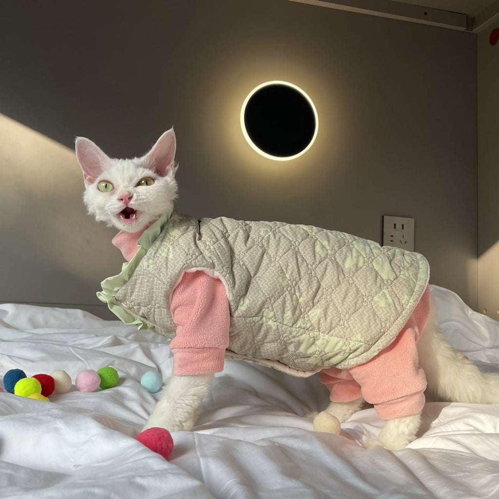Gilet d'hiver pour chat Sphynx - Veste en coton rembourrée pour chats sans poils 