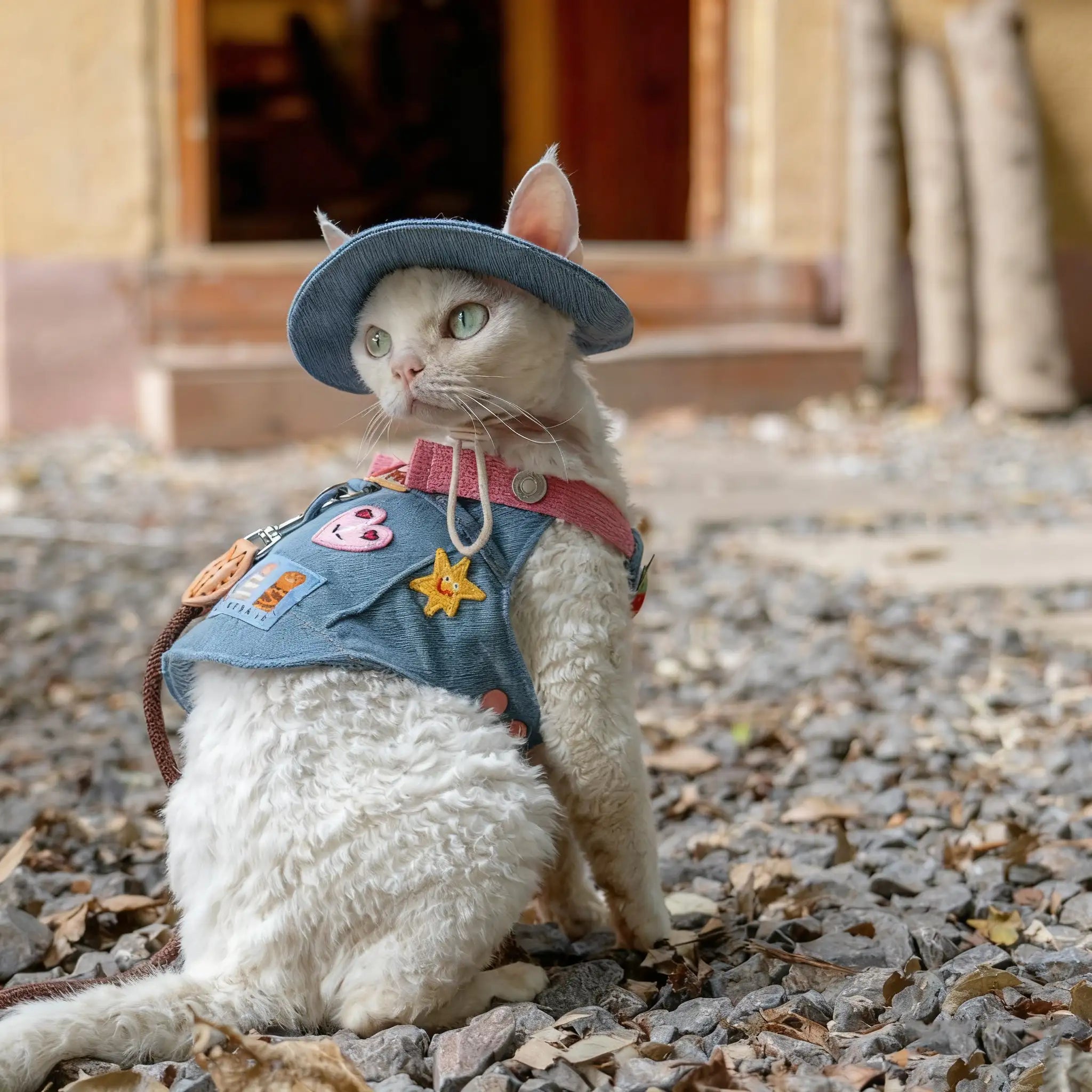 Kittyoo Outdoor Denim Vest with Leash for Pets