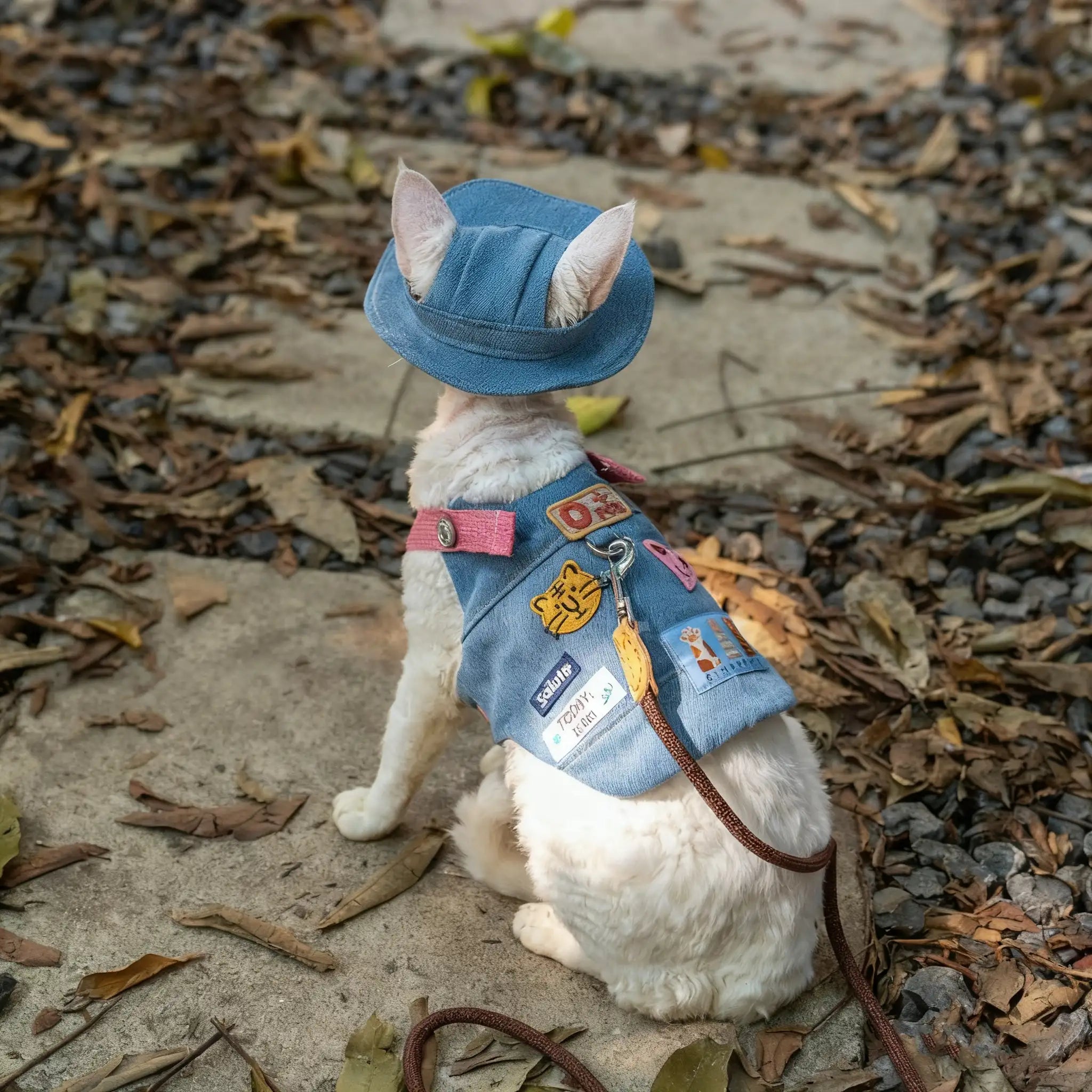 Kittyoo Outdoor Denim Vest with Leash for Pets